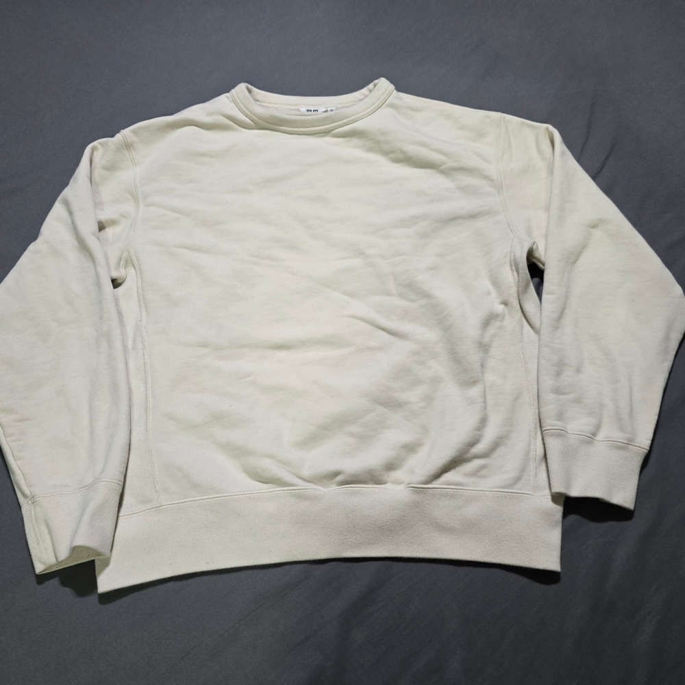 Uniqlo U Sweatshirt Mens XL Off White Cream Crew Neck Heavyweight Cotton unisex
